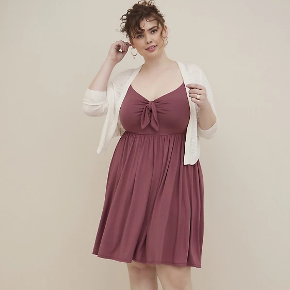 Torrid Mini Super Soft Bow Front Skatet Dress in Wild Ginger Burgundy